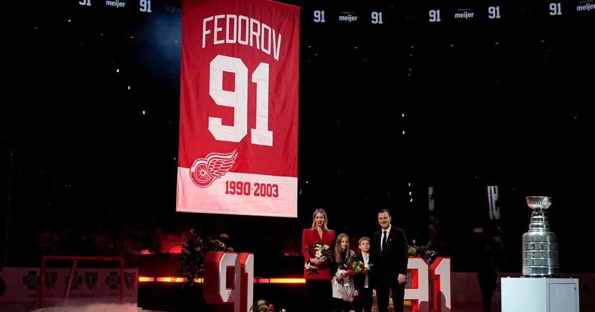 Red Wings retire Sergei Fedorov's No. 91 jersey and he says leaving Detroit was a huge mistake | Associated Press