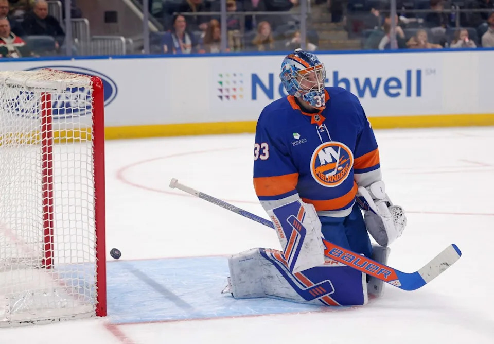 David Rittich of the New York Islanders reacts after he allows a goal to score during the third period. Robert Sabo for NY Post