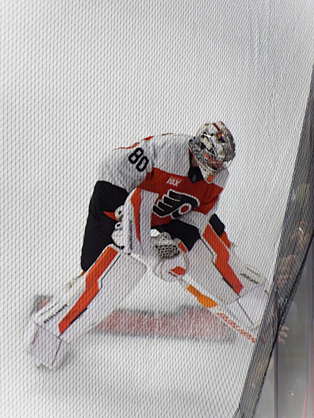 Flyers Dan Vladar with Bernie Parent's number one