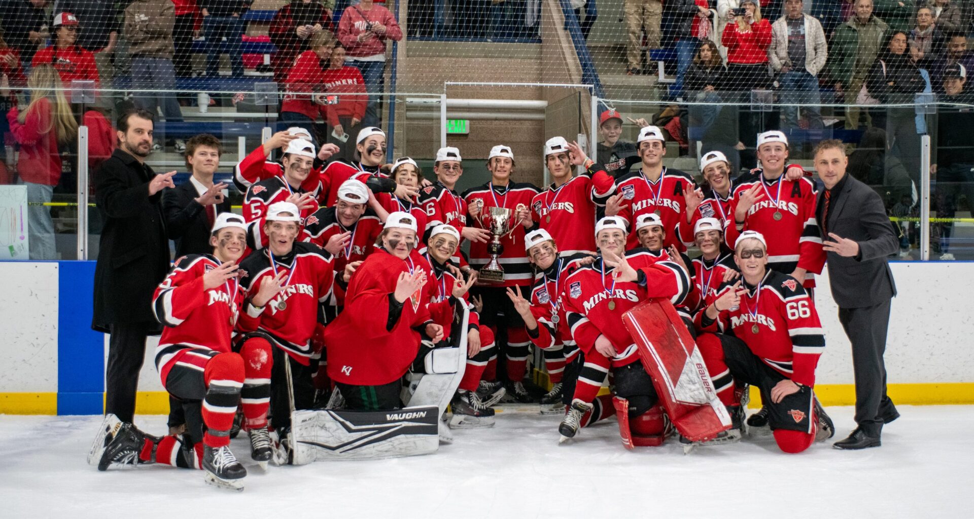 Miners Red hockey dominates Brighton Navy Wednesday for third-straight state title