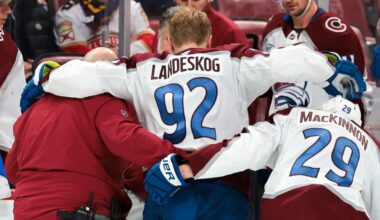 Avalanche captain crashes into net