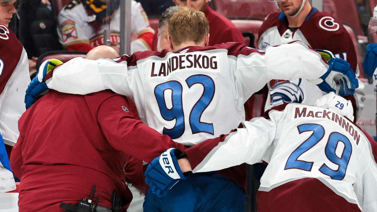 Avalanche captain crashes into net