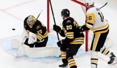 Bruins goalie Joonas Korpisalo shuts the door on Penguins