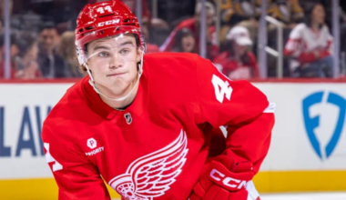 Axel Sandin-Pellikka skating for the Detroit Red Wings