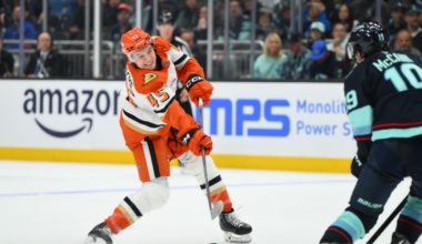 Beckett Sennecke skating for the Anaheim Ducks