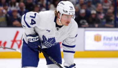 Bobby McMann skating for the Toronto Maple Leafs