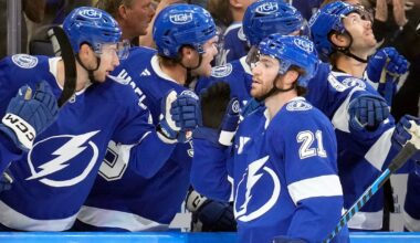 Tampta Lightning Brayden Point (lower-body injury) skates at practice as Olympics loom