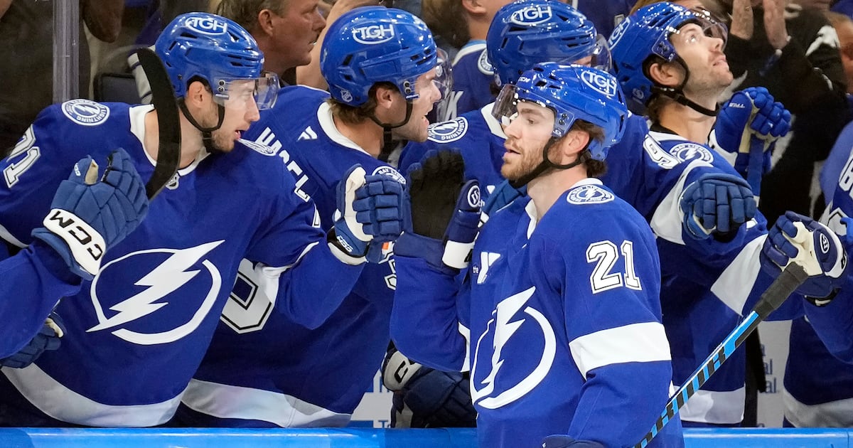 Tampta Lightning Brayden Point (lower-body injury) skates at practice as Olympics loom