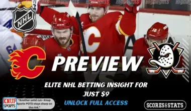 Calgary Flames vs Anaheim Ducks preview graphic with team logos and NHL branding promoting picks and betting insight for January 25 2026