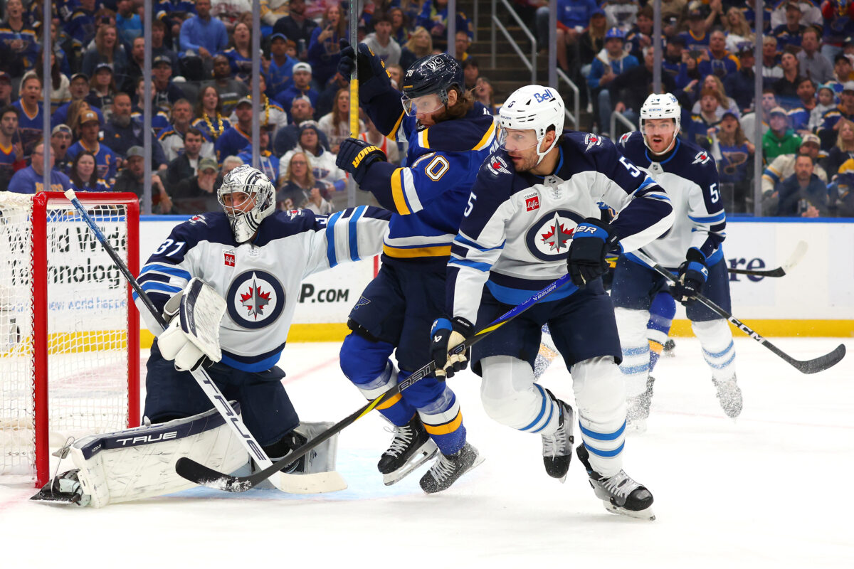 Connor Hellebuyck Luke Schenn Winnipeg Jets Oskar Sundqvist St. Louis Blues