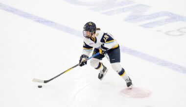 First hat trick by a defenseman in fifteen years powers women’s hockey to 5-1 win