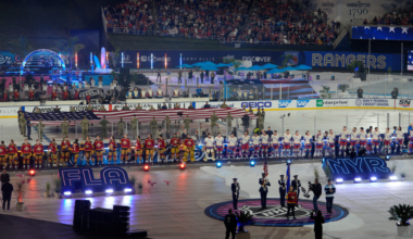 The Panthers and Rangers lineup before puck drop.