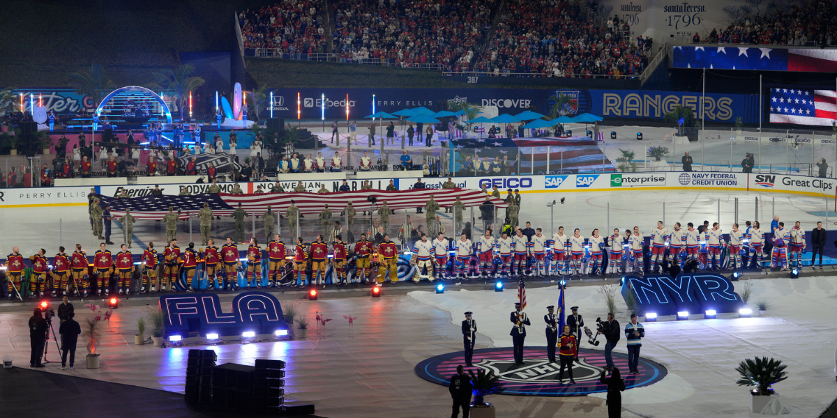The Panthers and Rangers lineup before puck drop.