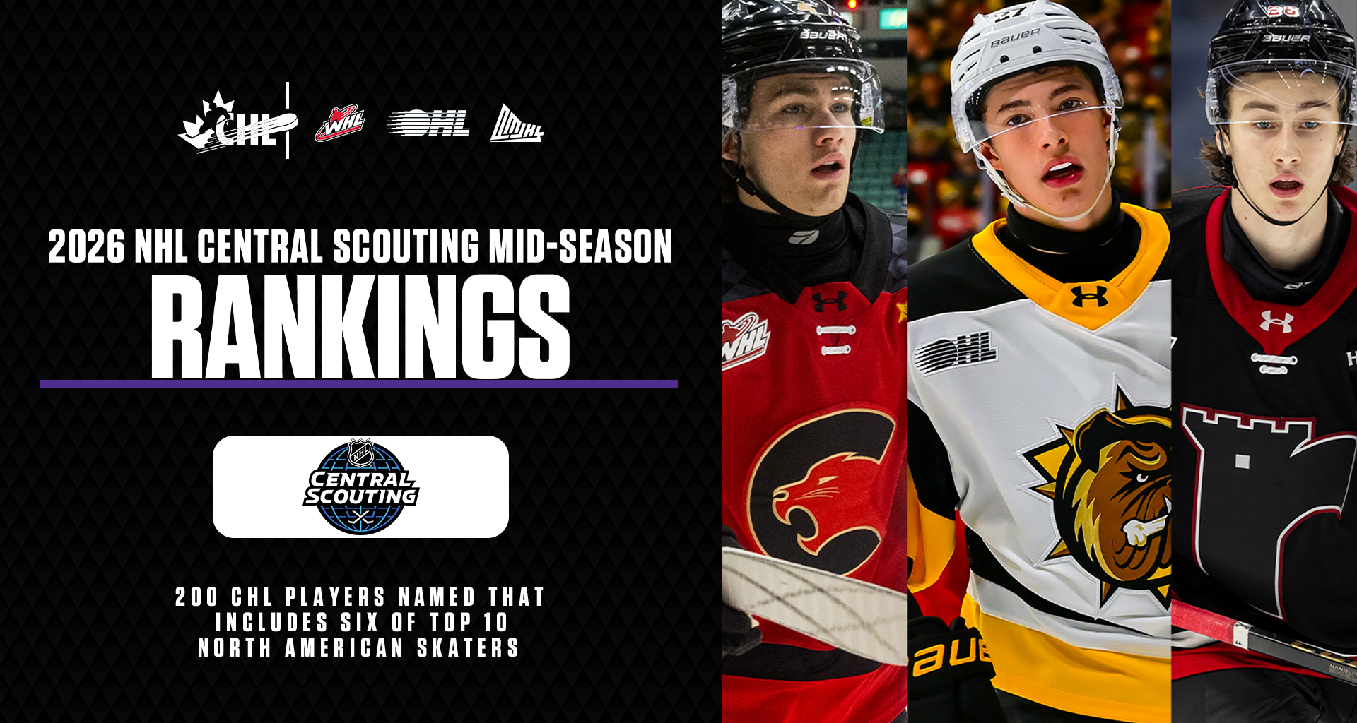 200 CHL players listed in NHL Central Scouting’s Midterm Rankings ahead of 2026 NHL Draft