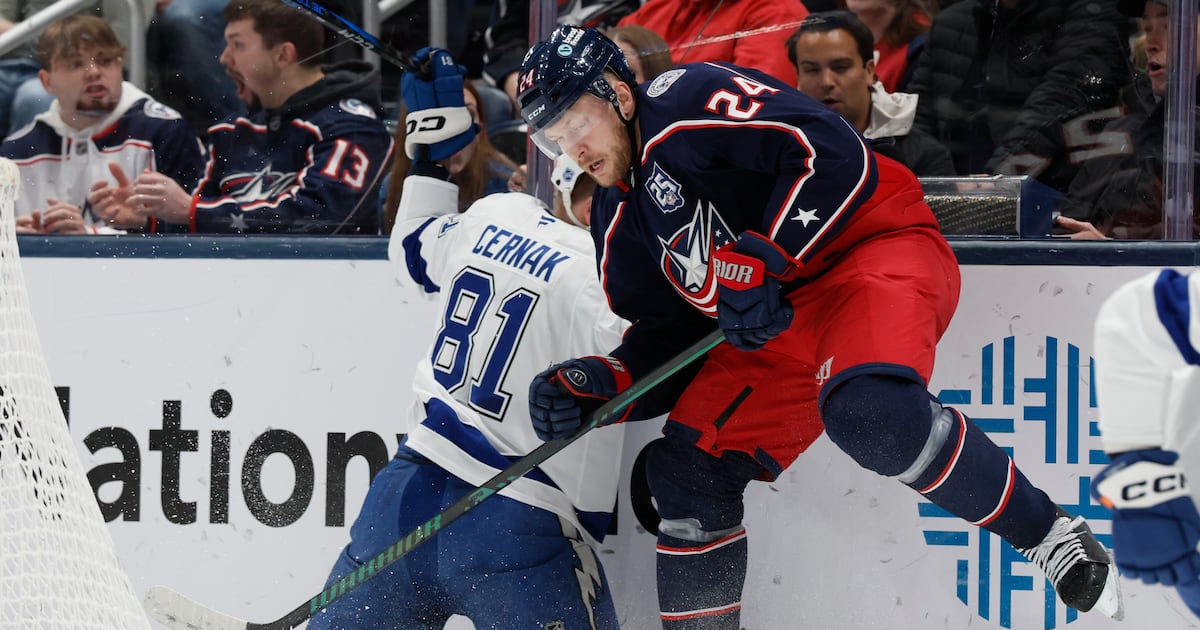 Tampa Bay Lightning defenceman Erik Cernak exits vs. Columbus Blue Jackets after big hit