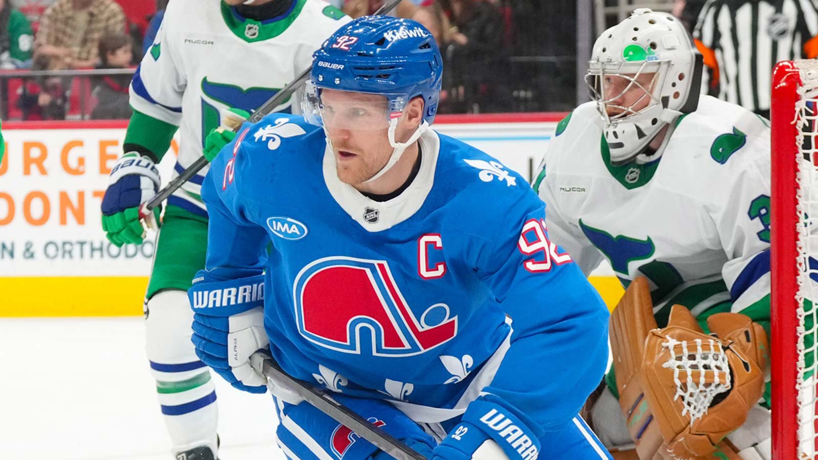 Colorado Avalanche defenseman Brent Burns (84) warms up before a game against the Vegas Golden Knights at T-Mobile Arena.