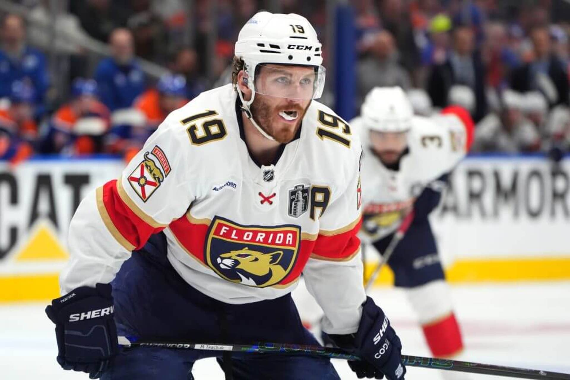 A photo of Matthew Tkachuk taken during Game Two of the 2025 Stanley Cup Final.