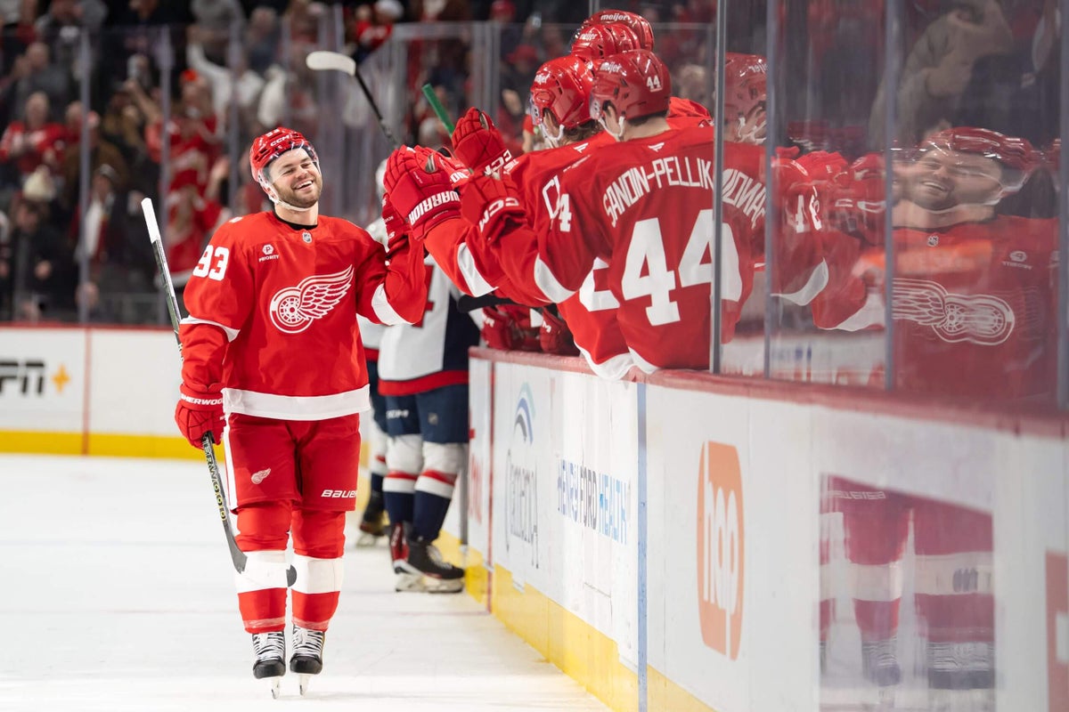 Alex DeBrincat’s wild final-minute goal steals point for Red Wings in thriller