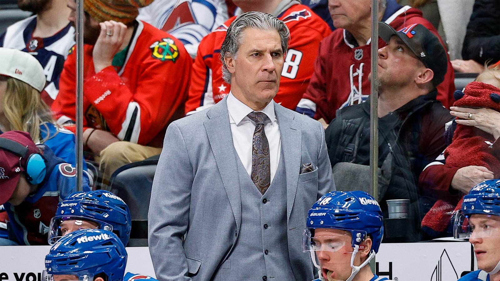 Colorado Avalanche head coach Jared Bednar looks on in the first period against the Washington Capitals at Ball Arena. 