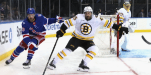 Jonathan Aspirot skating for the Boston Bruins