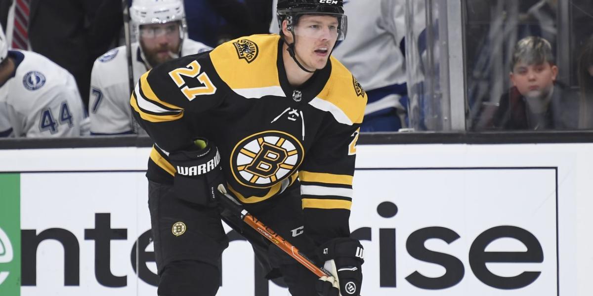 Hampus Lindholm skating for the Boston Bruins