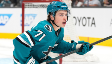 Macklin Celebrini skating for the San Jose Sharks