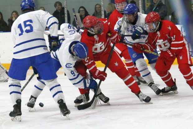The Grosse Ile ice hockey team completed a thrilling 3-2 comeback victory in overtime vs local rival Gibraltar Carlson on Jan 14, 2026. (SAMANTHA ELLIOTT -- For MediaNews Group)