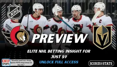 Ottawa Senators vs Vegas Golden Knights preview graphic with team logos and NHL branding promoting picks and betting insight for January 25 2026