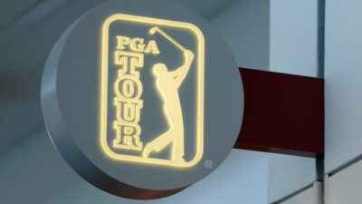 PGA Tour logo sign is shown at the PGA Tour Grill