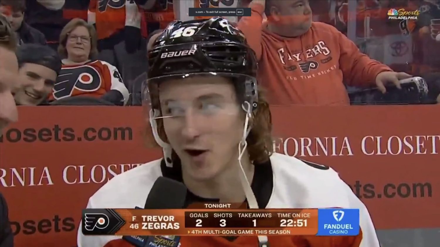 Flyers’ Trevor Zegras drops happy F-bombs
