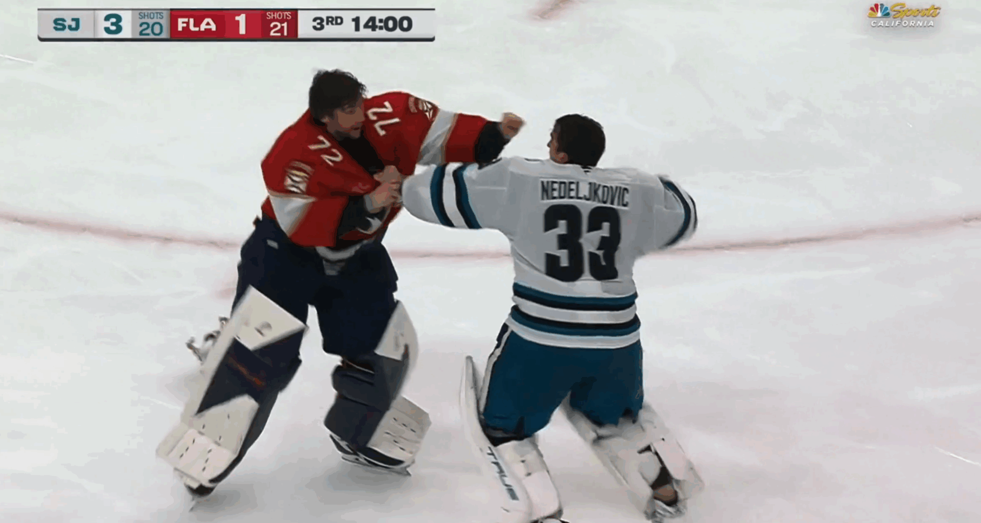 Sharks' Nedeljkovic Fights Bobrovsky In Wild Sequence