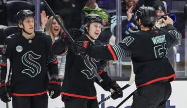 Seattle Kraken Berkly Catton first career goal celebration Boston Bruins 2026...