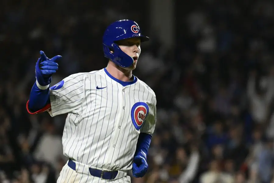 Chicago Cubs outfielder Pete Crow-Armstrong (4) runs after he hits a two run home run during the fifth inning against the Los Angeles Dodgers at Wrigley Field