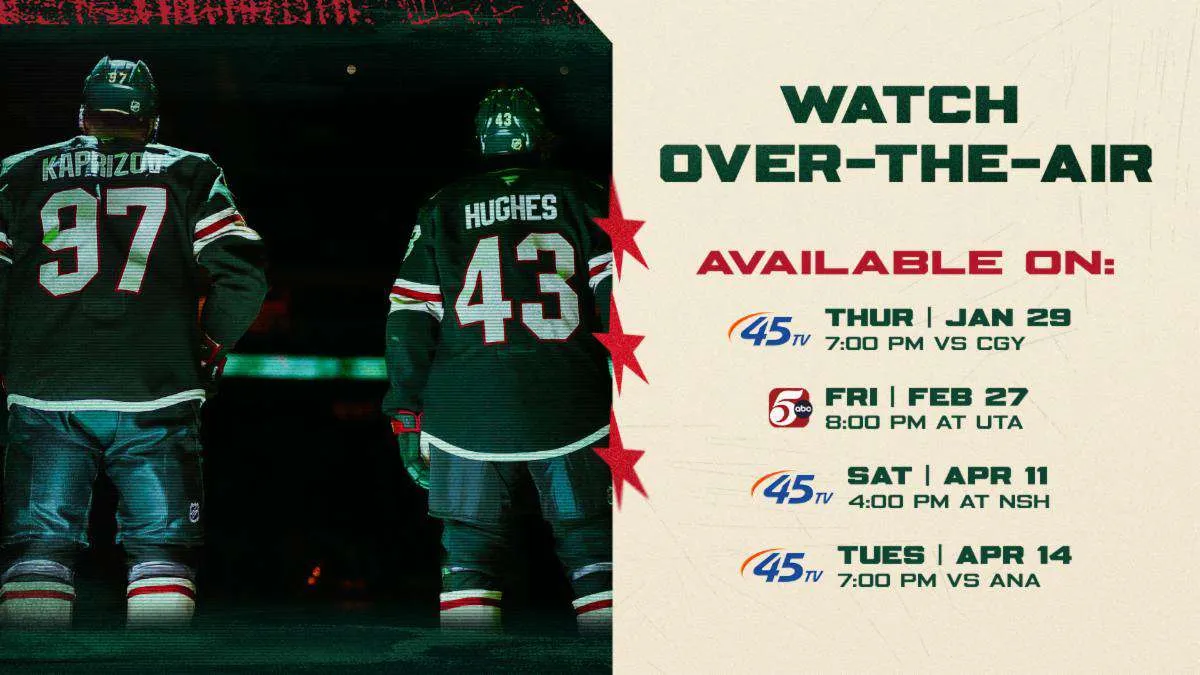 FOUR MINNESOTA WILD GAMES TO BE TELEVISED ON KSTP-TV, 5 EYEWITNESS NEWS AND KSTC-TV, 45TV