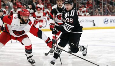 Devils' Jack Hughes leaves game with injury 2 weeks before US opens pl...