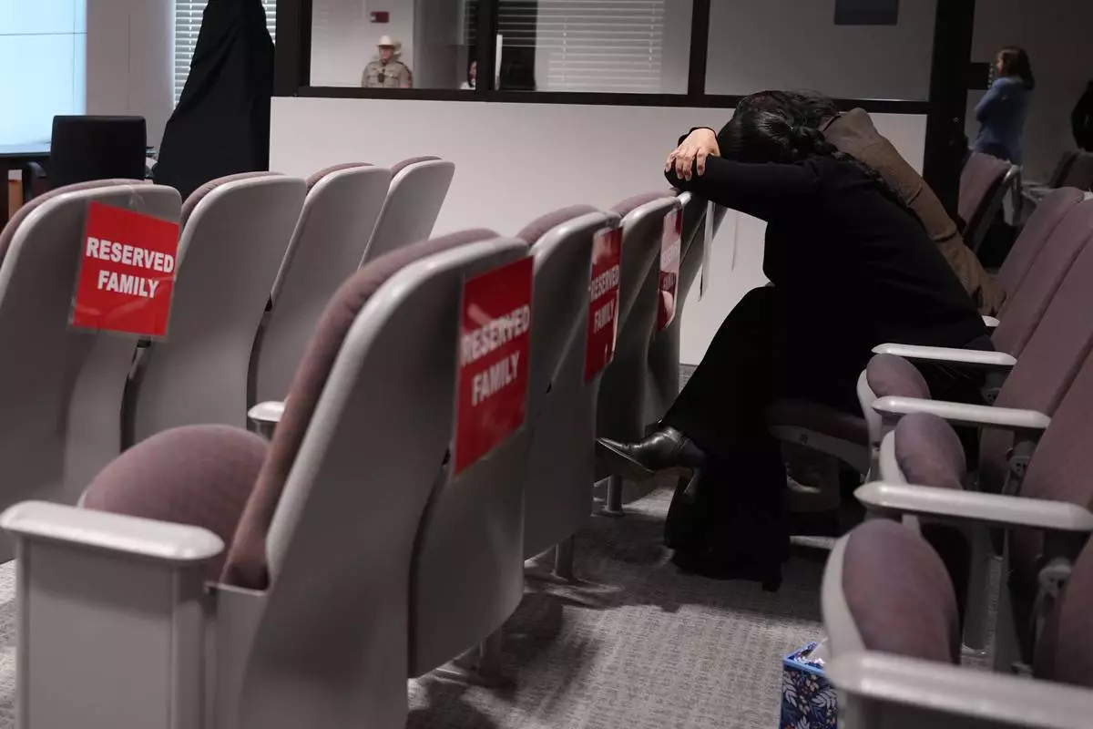 Family members attend the trial for former Uvalde school district police officer Adrian Gonzales at the Nueces County Courthouse in Corpus Christi, Texas, Tuesday, Jan. 6, 2026. (AP Photo/Eric Gay)
