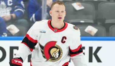 Brady Tkachuk skates during the warmup