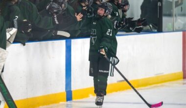 Brooks' Cassie Ling celebrates her go-ahead goal against Lawrence Academy on Saturday. (Patrick Donnelly/NEHJ)