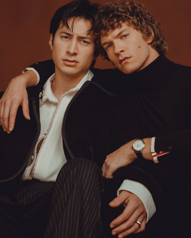 Hudson Williams, left, and Connor Storrie of "Heated Rivalry" in West Hollywood, Calif., Dec. 18, 2025. (Ryan Pfluger/The New York Times)