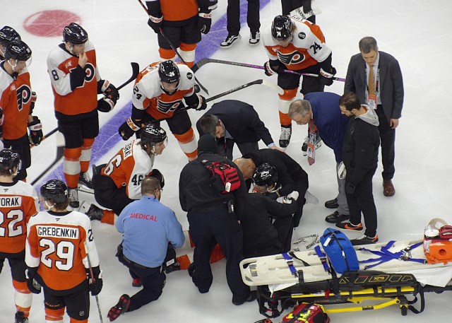 Flyers Jamie Drysdale injured in game against the Ducks