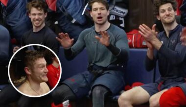 Brandon Duhaime calls Ethen Frank the best player in the league, ‘hands down,’ during Spencer Carbery’s post-game victory speech