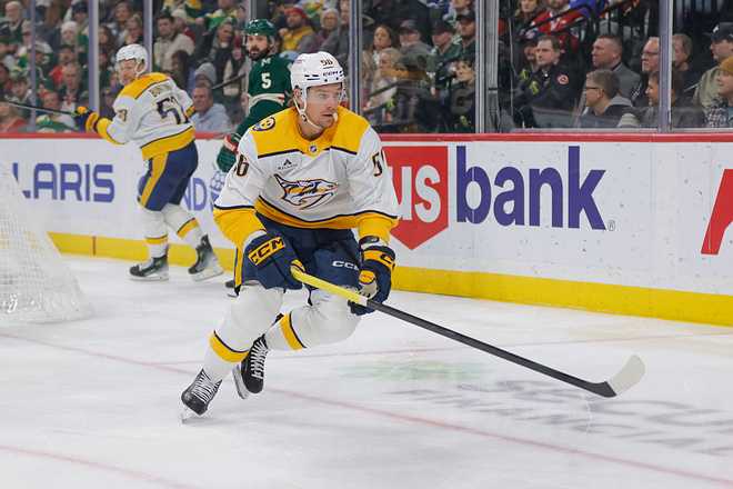 NHL: DEC 23 Predators at Wild SAINT PAUL, MN - DECEMBER 23: Nashville Predators left wing Erik Haula (56) skates on the ice during the first period of the NHL game between the Nashville Predators and Minnesota Wild on December 23rd, 2025, at Grand Casino Arena in St. Paul, MN. (Photo by Bailey Hillesheim/Icon Sportswire via Getty Images)