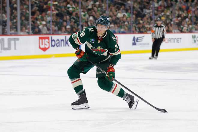 NHL: DEC 23 Predators at Wild SAINT PAUL, MN - DECEMBER 23: Minnesota Wild center Nico Sturm (78) skates with the puck during the second period of the NHL game between the Nashville Predators and Minnesota Wild on December 23rd, 2025, at Grand Casino Arena in St. Paul, MN. (Photo by Bailey Hillesheim/Icon Sportswire via Getty Images)