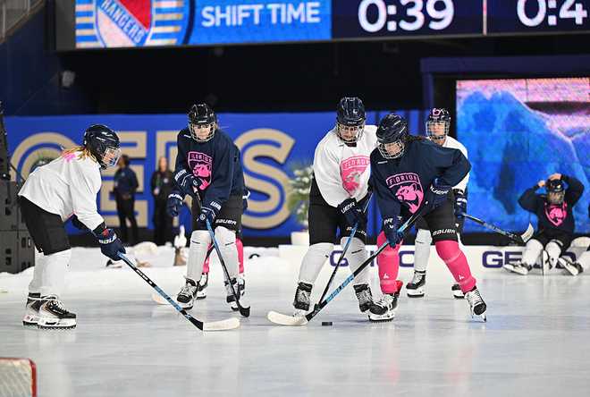 MIAMI, FLORIDA - JANUARY 02: A general view of young hockey players playing on the auxiliary rink during the 2026 Discover NHL Winter Classic game between the New York Rangers and the Florida Panthers at loanDepot Park on January 02, 2026 in Miami, Florida. (Photo by Jamie Sabau/NHLI via Getty Images)