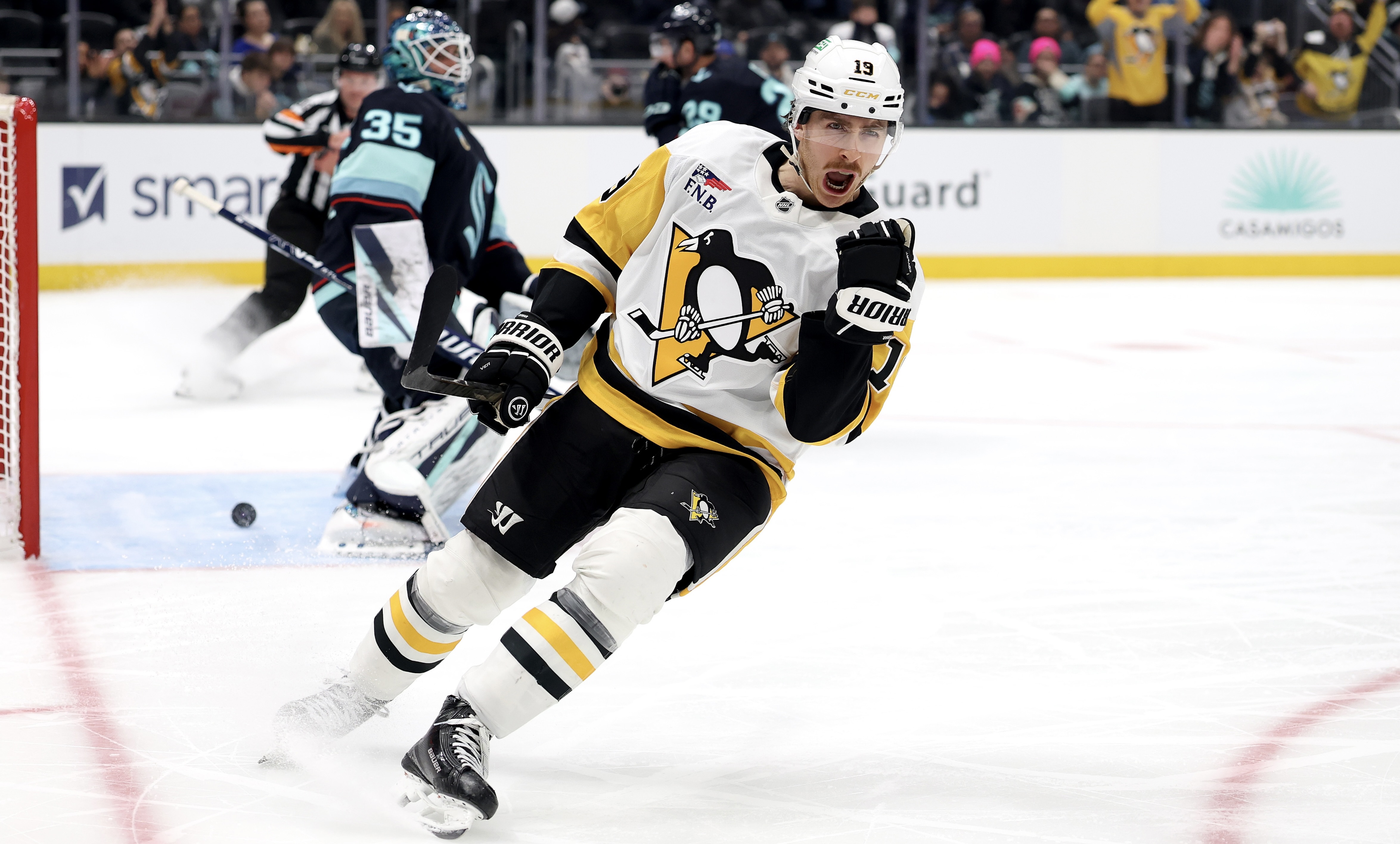 Connor Dewar celebrates his shorthanded goal Monday in Seattle. Connor Dewar celebrates his shorthanded goal Monday in Seattle.