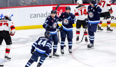 Pearson scores in 3rd period, Jets rally past Devils