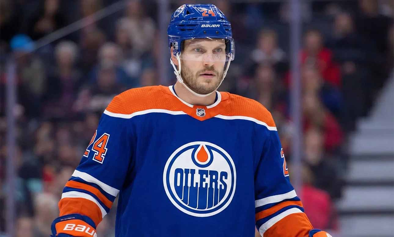 Concept images showing defenseman Jamie Oleksiak wearing Edmonton Oilers home jersey, illustrating a potential trade scenario.