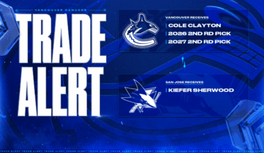 CANUCKS ACQUIRE COLE CLAYTON AND 2ND ROUND PICKS IN 2026 AND 2027 FROM SAN JOSE 