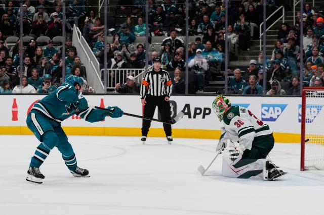 Celebrini celebrates Team Canada selection by leading Sharks past Wild 4-3 in shootout :: WRALSportsFan.com