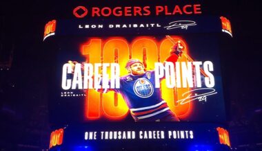 Draisaitl honored by Oilers for 1,000 point mark, family dog attends